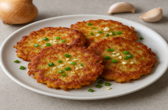 Potato pancakes with onion and garlic